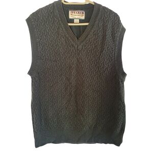 Ivy Crew Men's Green V-Neck Cableknit Sweater Vest Large Y2K